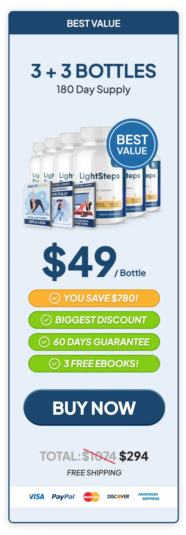LightSteps Pro 6 bottle best value package with free shipping and 3 free bonuses